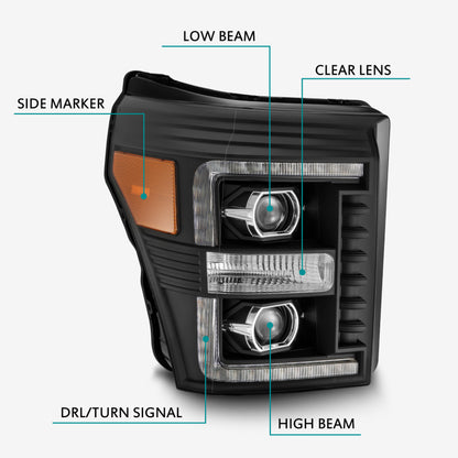 AlphaRex 11-16 Ford F-350 SD LUXX LED Proj Headlights Plank Style Black w/Activ Light/Seq Signal 880146 880146 User 4
