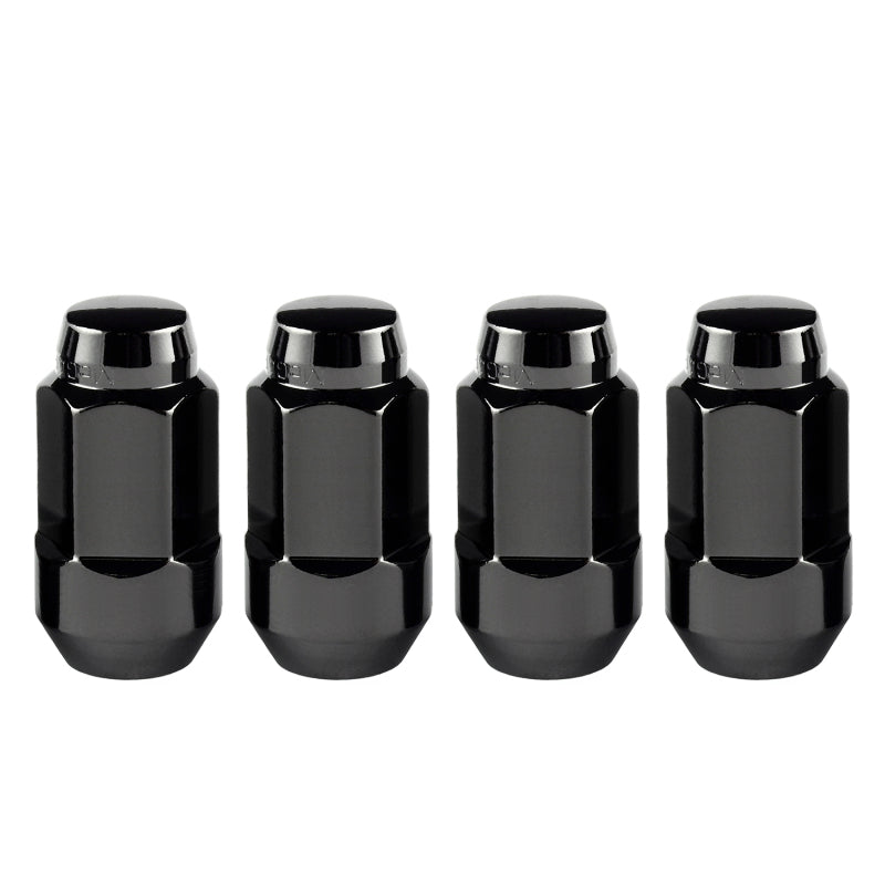 McGard Hex Lug Nut (Cone Seat Bulge Style) M14X1.5 / 22mm Hex / 1.945in. Length (4-Pack) - Black 64034 64034 Photo - out of package