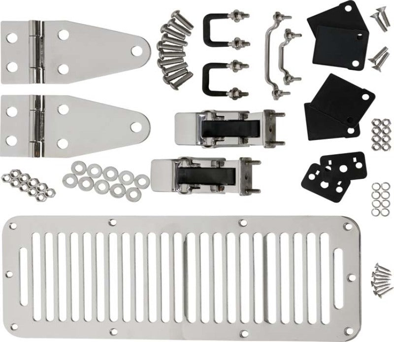 Kentrol 78-95 Jeep CJ/Wrangler YJ Hood Kit With TJ Style Hood Catch - Polished Silver 30570 30570 Photo - Primary