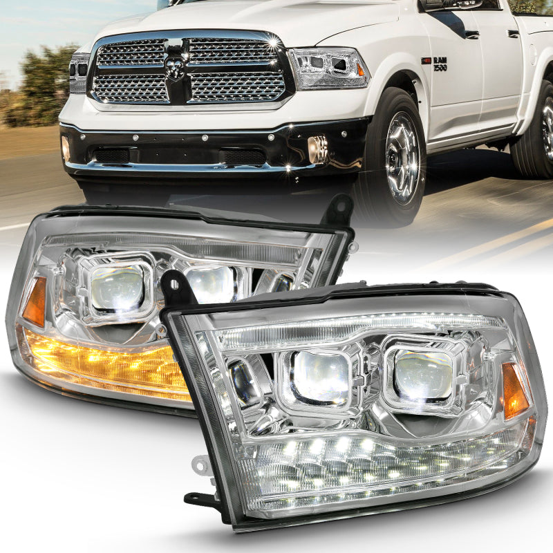 ANZO 2009-2018 Dodge Ram 1500 Led Projector Plank Style Switchback H.L Halo Chrome Amber (OE Style) 111465 111465 Photo - lifestyle view