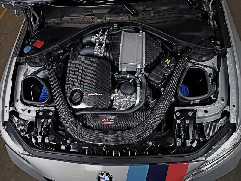 aFe Track Series Stg 2 Carbon Fiber Intake w/Pro 5R Media 15-20 BMW M3/M4(F80/82/83) L6-3.0L(tt) S55 57-10006R 57-10006R Photo - Mounted