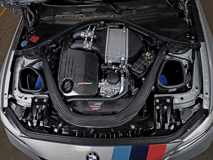 aFe Track Series Stg 2 Carbon Fiber Intake w/Pro 5R Media 15-20 BMW M3/M4(F80/82/83) L6-3.0L(tt) S55 57-10006R 57-10006R Photo - Mounted