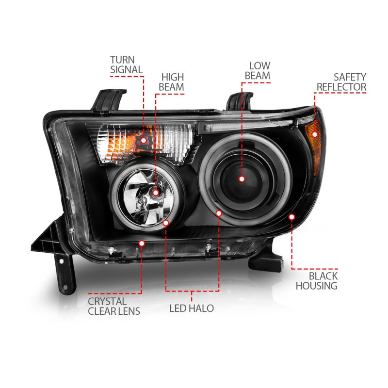 Anzo 2007-2013 Toyota Tundra Projector Headlights w/ Halo Black (CCFL) 111174 Photo - Unmounted