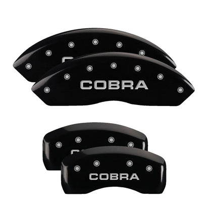 MGP 4 Caliper Covers Engraved Front & Rear Cobra Black finish silver ch 10017SCOBBK 10017SCOBBK Photo - Primary