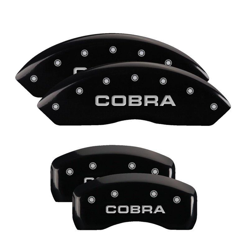 MGP 4 Caliper Covers Engraved Front & Rear Cobra Black finish silver ch 10017SCOBBK 10017SCOBBK Photo - Primary