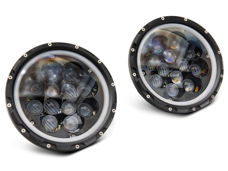 Raxiom 07-18 Jeep Wrangler JK Axial Spider LED Headlights w/Angel Eye Halo- Blk Housing (Clear Lens) J152602 J152602 Photo - Close Up