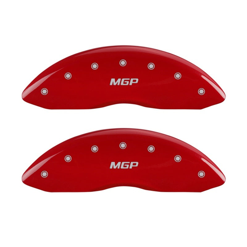 MGP Front set 2 Caliper Covers Engraved Front MGP Red finish silver ch 10234FMGPRD 10234FMGPRD Photo - Primary