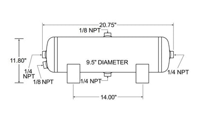 Firestone Air Tank 5 Gallon 9.5in. x 20.75in. (4) 1/4in. NPT Ports 150 PSI - Black (WR17609246) 9246 9246 Photo - Primary