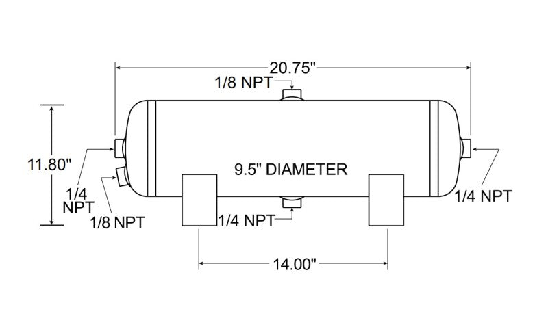 Firestone Air Tank 5 Gallon 9.5in. x 20.75in. (4) 1/4in. NPT Ports 150 PSI - Black (WR17609246) 9246 9246 Photo - Primary