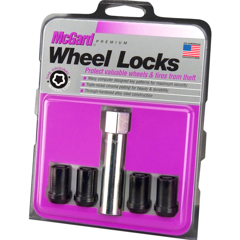 McGard Wheel Lock Nut Set - 4pk. (Tuner / Cone Seat) M12X1.5 / 13/16 Hex / 1.24in. Length - Black 25357 25357 Photo - in package