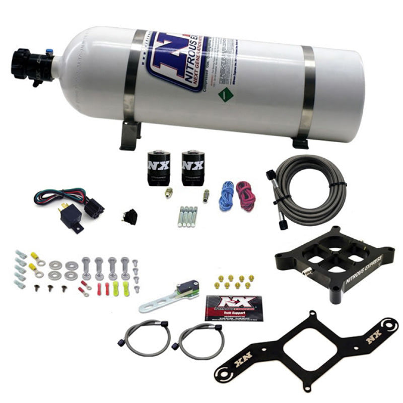 Nitrous Express 4150 Single Entry Billet Crossbar Nitrous Plate Kit (50-300HP) w/15lb Bottle 63040-15 63040-15 Photo - Primary