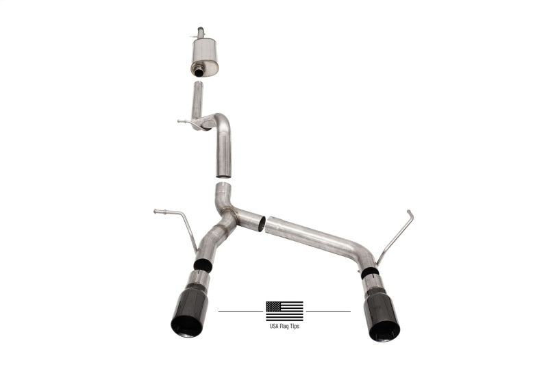 Corsa 07-18 Jeep Wrangler JKU 3.6L/3.8L 2.75in Sport Cat-Back Exhaust w/ 4in American Flag  BlacTips 21122BLKUSA 21122BLKUSA Photo - Primary
