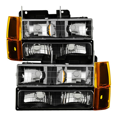 SPYDER Xtune GMC Yukon 94-99 Headlights w/ Corner & Parking Lights 8pcs Sets -Black HD-JH-GCK94-AM-BK-SET 9034442 9034442 Photo - Primary