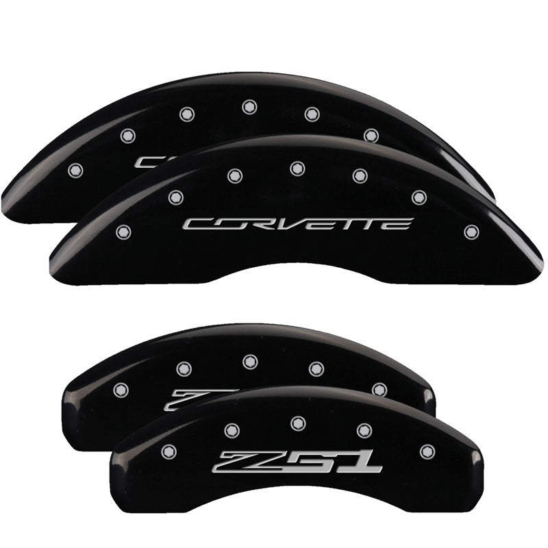 MGP 4 Caliper Covers Engraved Front Corvette C7 Engraved Rear Z51/2015 Black finish silver ch 13084SZ51BK 13084SZ51BK Photo - Primary