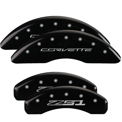 MGP 4 Caliper Covers Engraved Front Corvette C7 Engraved Rear Z51/2015 Black finish silver ch 13084SZ51BK 13084SZ51BK Photo - Primary