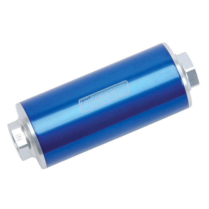 Russell Performance Profilter Fuel Filter 6in Long 60 Micron -10AN Inlet -10AN Outlet - Blue 649262 649262 Photo - out of package