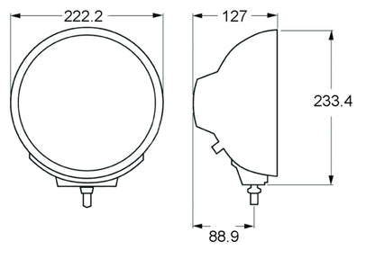 Hella Rallye 4000 Series Chrome Euro Beam 12V Halogen Lamp with Position Lamp H12560041 H12560041 Technical Drawing