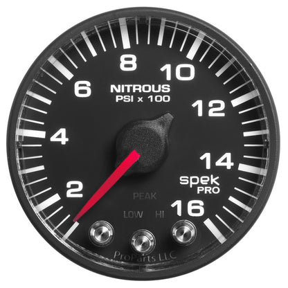 Autometer Spek-Pro Gauge Nitrous Press 2 1/16in 1600psi Stepper Motor W/Peak & Warn Blk/Blk P320328 P320328 User 1