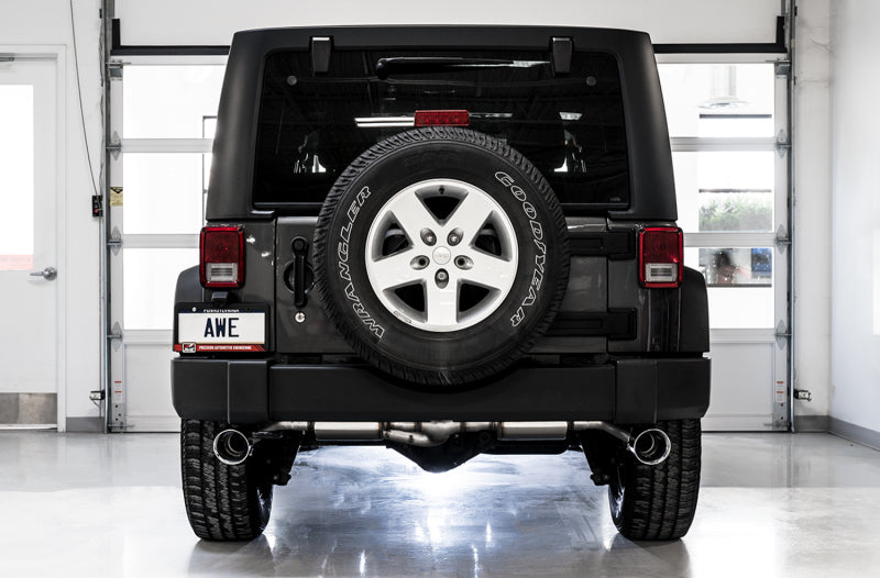 AWE Tuning 07-18 Jeep Wrangler JK/JKU 3.6L Tread Edition Axle-Back Dual Exhaust - Chrome Silver Tips 3015-32003 3015-32003 Photo - Mounted