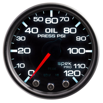 Autometer Spek-Pro Gauge Oil Press 2 1/16in 120psi Stepper Motor W/Peak & Warn Blk/Smoke/Blk P32552 P32552 User 1