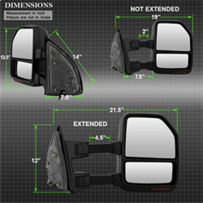 SPYDER xTune 99-07 Ford Super Duty LED Telescoping Manual Mirrors - Smk (Pair) (MIR-FDSD99S-G4-MA-RSM-SET) 9943140 9943140 Technical Drawing