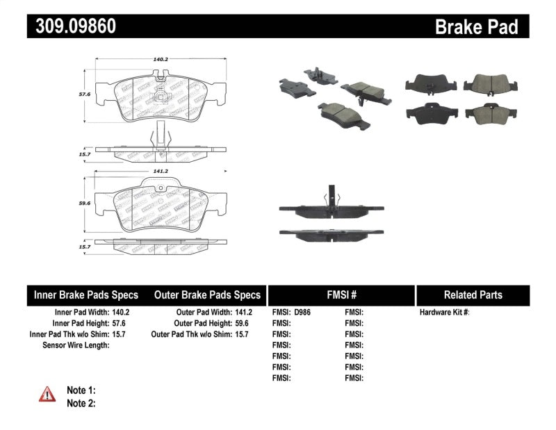 StopTech Sport Brake Pads With Shims And Hardware 309.09860 Photo - Primary