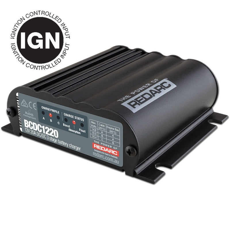 REDARC DC/DC 3-Stage In-Vehicle Battery Charger (Ignition Control) - 12V 20A BCDC1220-IGN BCDC1220-IGN User 1