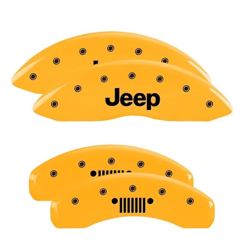 MGP 4 Caliper Covers Engraved F&R 11-18 Jeep Grand Cherokee Yellow Finish Black Jeep/Grill Logo 42020SJPLYL 42020SJPLYL Photo - Primary