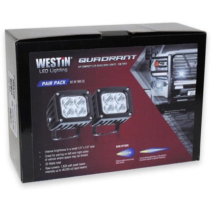 Westin Quadrant LED Auxiliary Light 3 inch x 2.5 inch Flood w/5W Cree (Set of 2) - Black 09-12252B-PR 09-12252B-PR Photo - in package