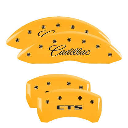 MGP 4 Caliper Covers Engraved Front Cursive/Cadillac Engraved Rear CTS Yellow finish black ch 35020SCTSYL 35020SCTSYL Photo - Primary