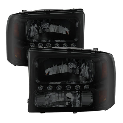 SPYDER Xtune Ford F250 F350 Super Duty 99-04 1Pc Headlights w/ LED Black Smoked HD-JH-FF25099-LED-BSM 9030215 9030215 Photo - Primary