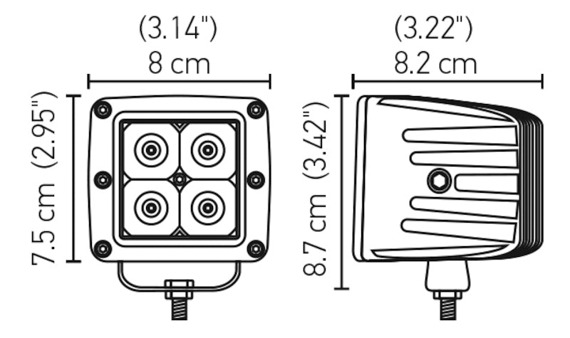 Hella HVF Cube 4 LED Off Road Kit - 3.1in 12W Spot Beam 357204031 357204031 Technical Drawing