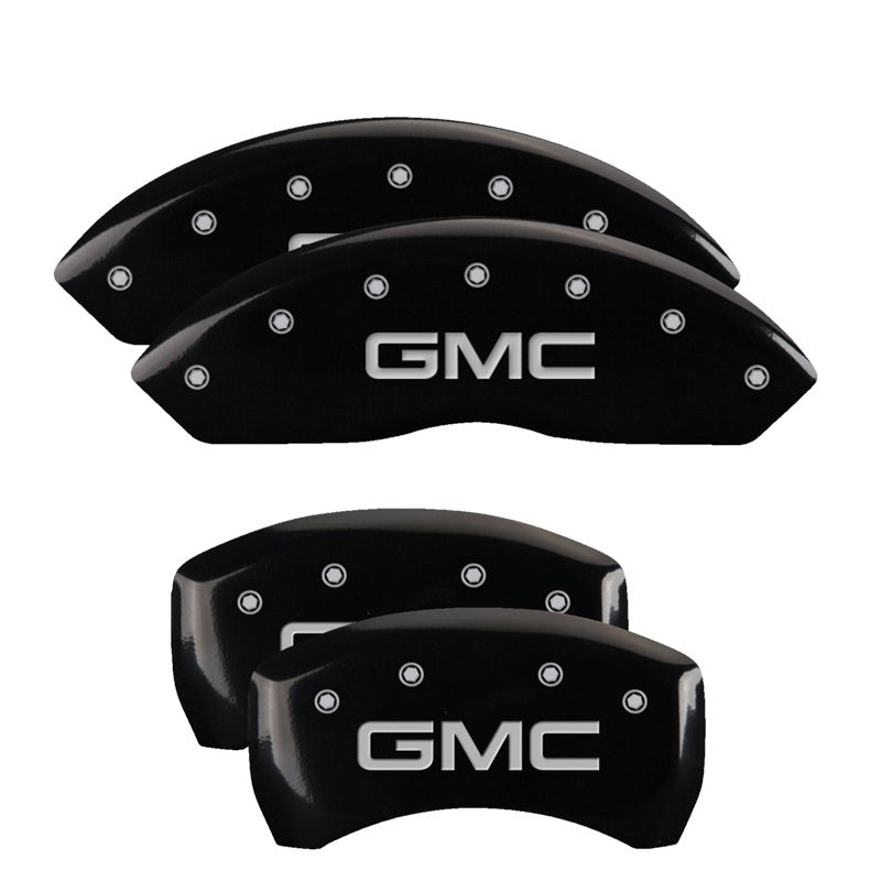 MGP 4 Caliper Covers Engraved Front & Rear GMC Black finish silver ch 34209SGMCBK 34209SGMCBK Photo - Primary