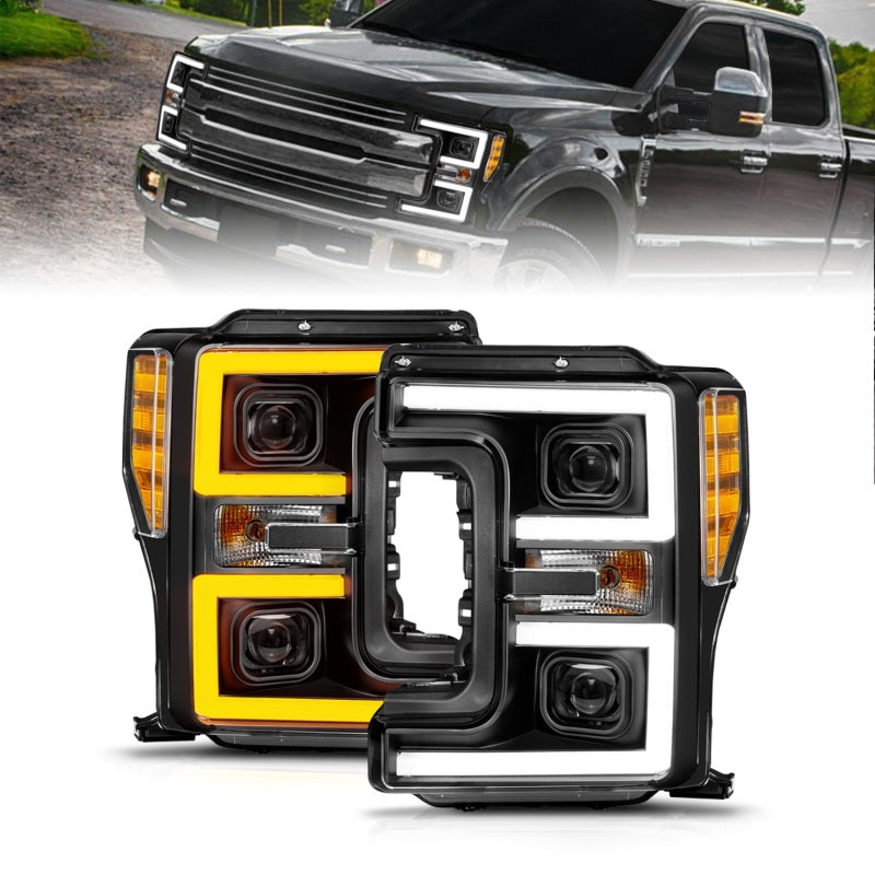 ANZO 17-19 Ford F-250/350/450 SD (w/o Factory LED) LED Proj Headlights w/Light Bar Switchback Blk 111577 111577 Photo - Primary