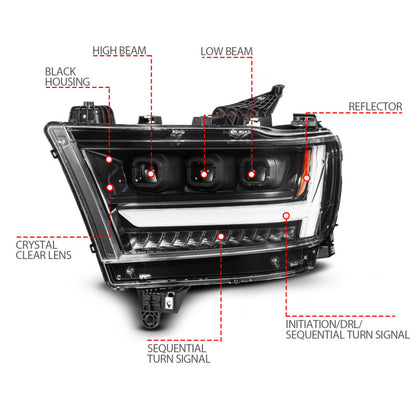 ANZO 19-24 RAM 1500 (New Body/OE Halogen) Full LED Proj Headlights DRL/SeqSig Black - Pass. Side 111628A-R 111628A-R User 1
