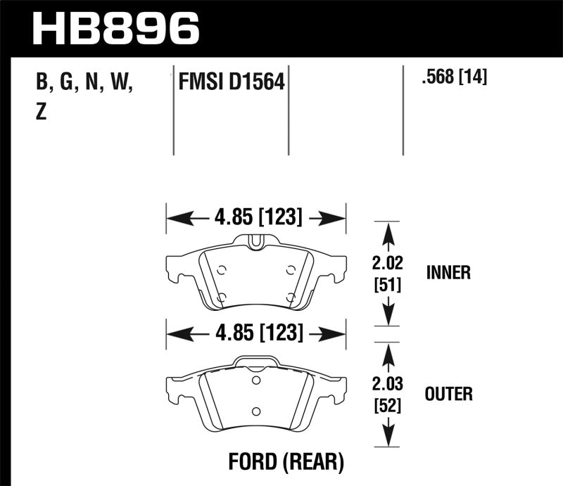 Hawk 16-18 Ford Focus RS PC Rear Brake Pads HB896Z.568 HB896Z.568 Photo - Primary