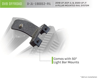 DV8 Offroad 2018+ JL/Gladiator Picatinny Rail A-Pillar Pod LED Light Mount D-JL-190052-PIL D-JL-190052-PIL Product Brochure - a specific brochure describing a Product