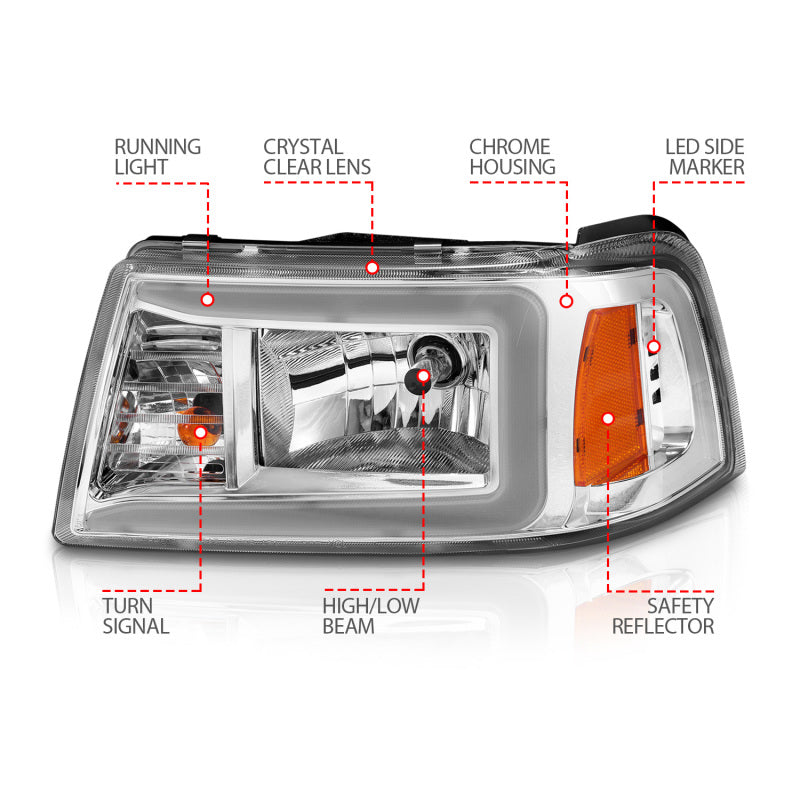 ANZO 2001-2011 Ford Ranger Crystal Headlights w/ Light Bar Chrome Housing 111512 111512 Photo - Unmounted