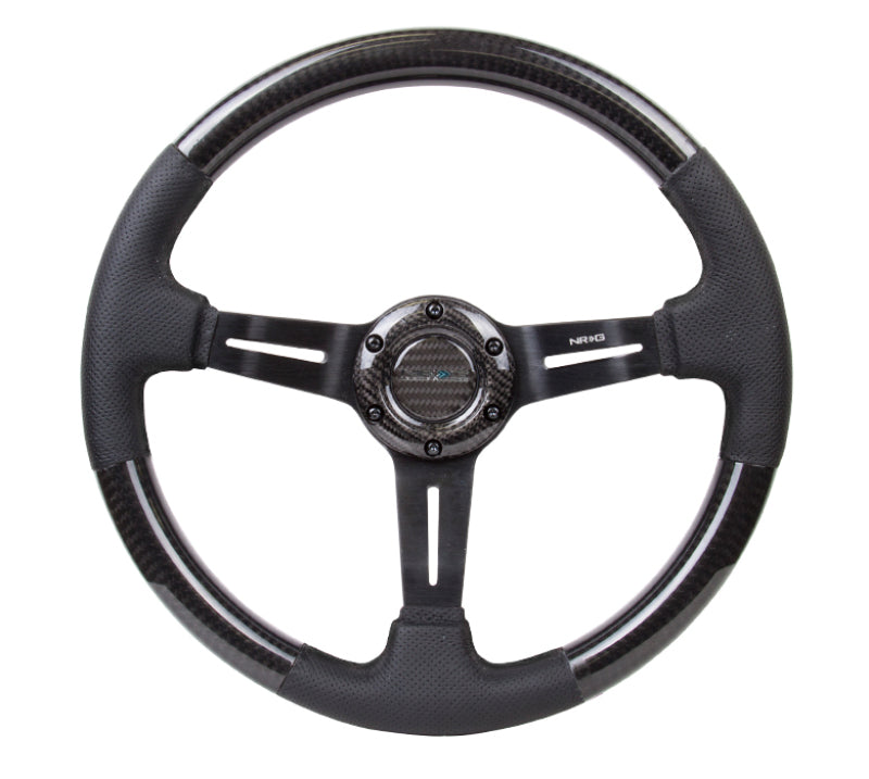 NRG Carbon Fiber Steering Wheel (350mm / 1.5in. Deep) Leather Trim w/Blk Stitch & Slit Cutout Spokes ST-010CFBS ST-010CFBS Photo - Primary