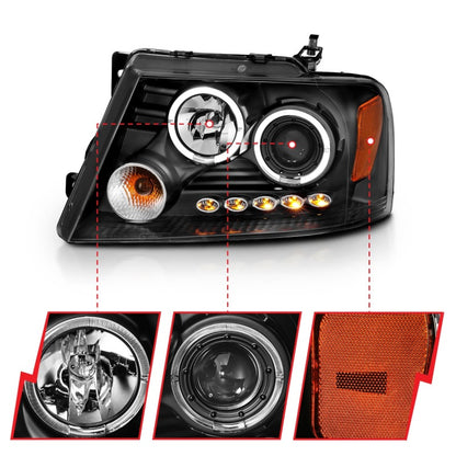 Anzo 2004-2008 Ford F-150 Projector Headlights w/ Halo and LED Black G2 111204 Photo - Unmounted