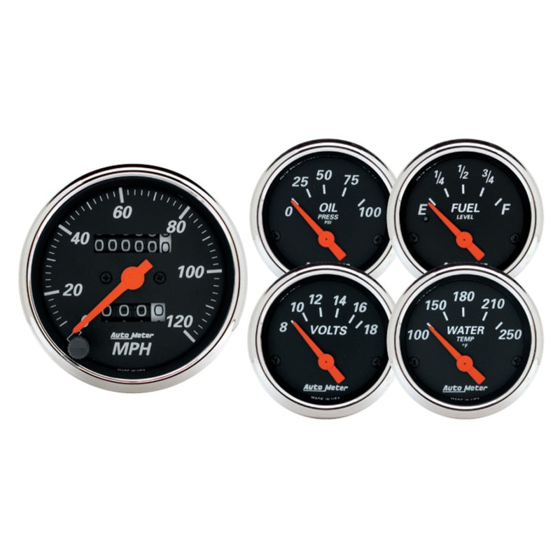 Autometer Gauge Kit, 5 pc., 3 1/8" & 2 1/16", Mech. Speedometer, Designer Black 1420 Photo - Primary