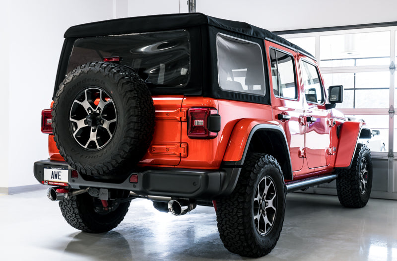 AWE Tuning 2018+ Jeep Wrangler JL/JLU Tread Edition Axle-Back Dual Exhaust - Chrome Silver Tips 3015-32001 3015-32001 Photo - Mounted