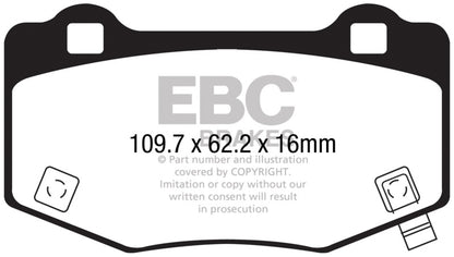 EBC 15-17 Ford Mustang Shelby GT350/GT350R Yellowstuff Rear Brake Pads DP43056R DP43056R Photo - Primary