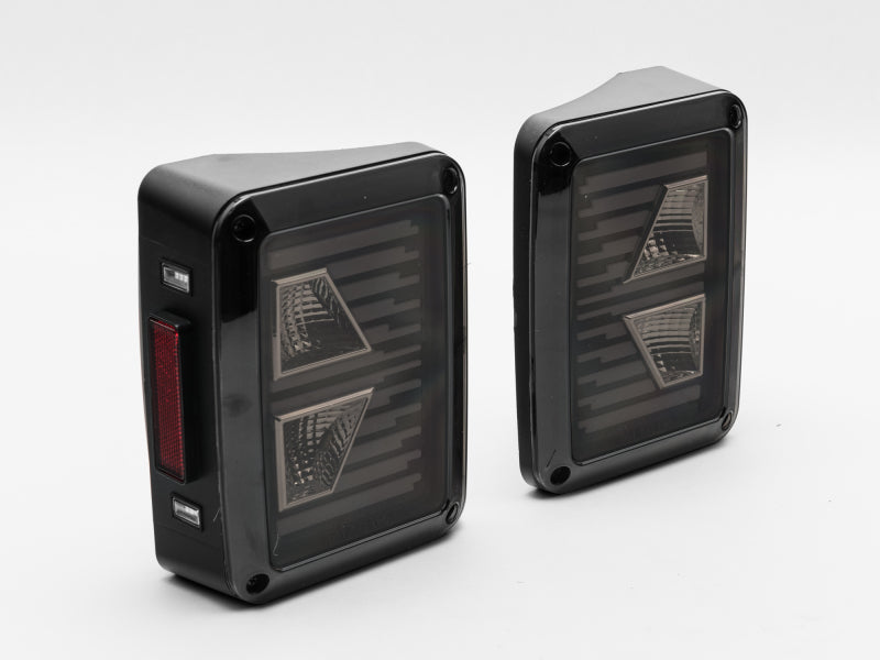 Raxiom 07-18 Jeep Wrangler JK Axial Series Vision LED Tail Lights- Black Housing (Smoked Lens) J130808 J130808 Photo - Close Up
