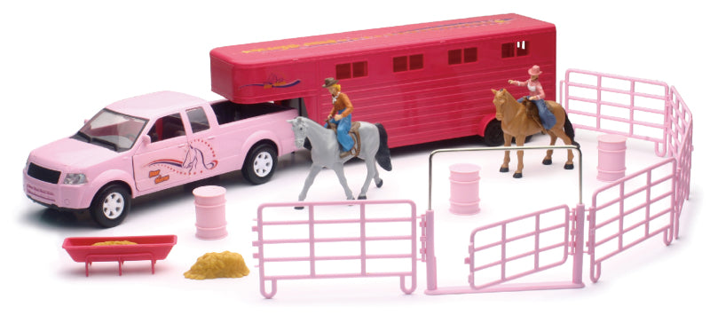 New Ray Toys Pink Pickup Hrs Trlr Rider Set SS-37035D