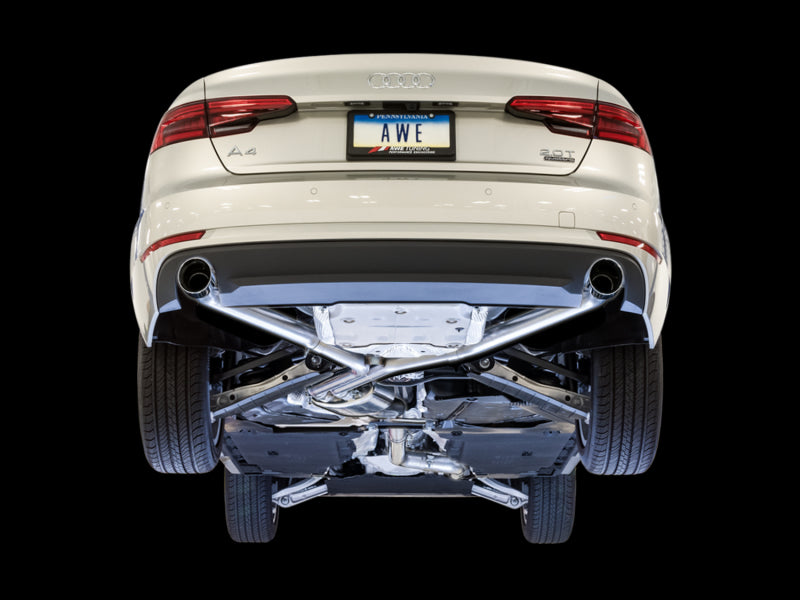 AWE Tuning Audi B9 A4 Track Edition Exhaust Dual Outlet - Chrome Silver Tips (Includes DP) 3020-32024 3020-32024 Photo - Mounted