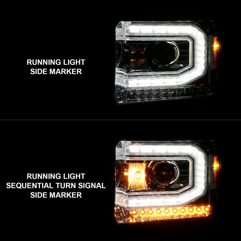 ANZO 2014-2015 Gmc Sierra 1500 Projector Headlights w/ Light Bar Chrome Housing (Halogen Type) 111514 111514 User 1