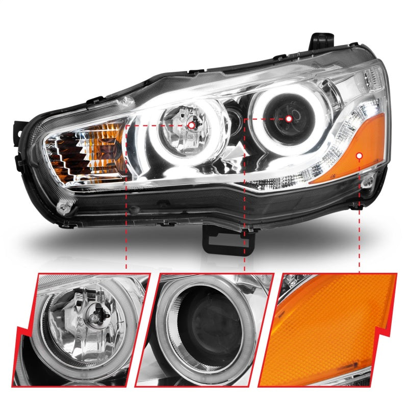 Anzo 2008-2015 Mitsubishi Lancer Projector Headlights w/ Halo Chrome (CCFL) 121427 Photo - Unmounted