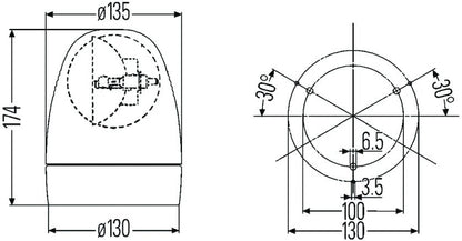 Hella Rotating Lamp H 24V Yellow Mg24 2Rl 007337011 007337011 Technical Drawing