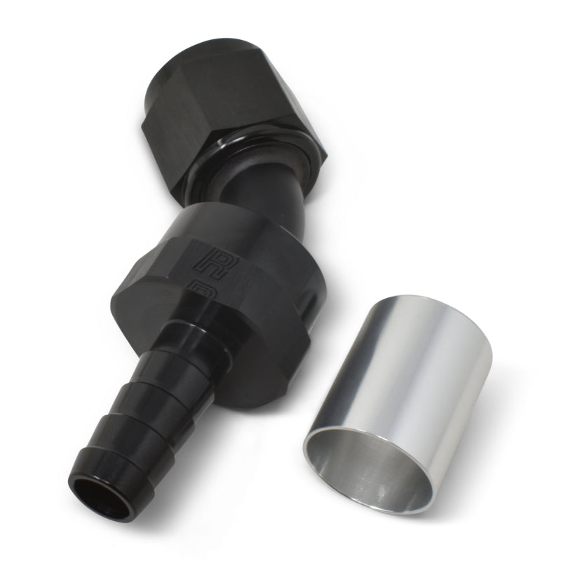 Russell -6 AN Crimp-On 45° Hose End - Black / Silver 610473 Photo - out of package